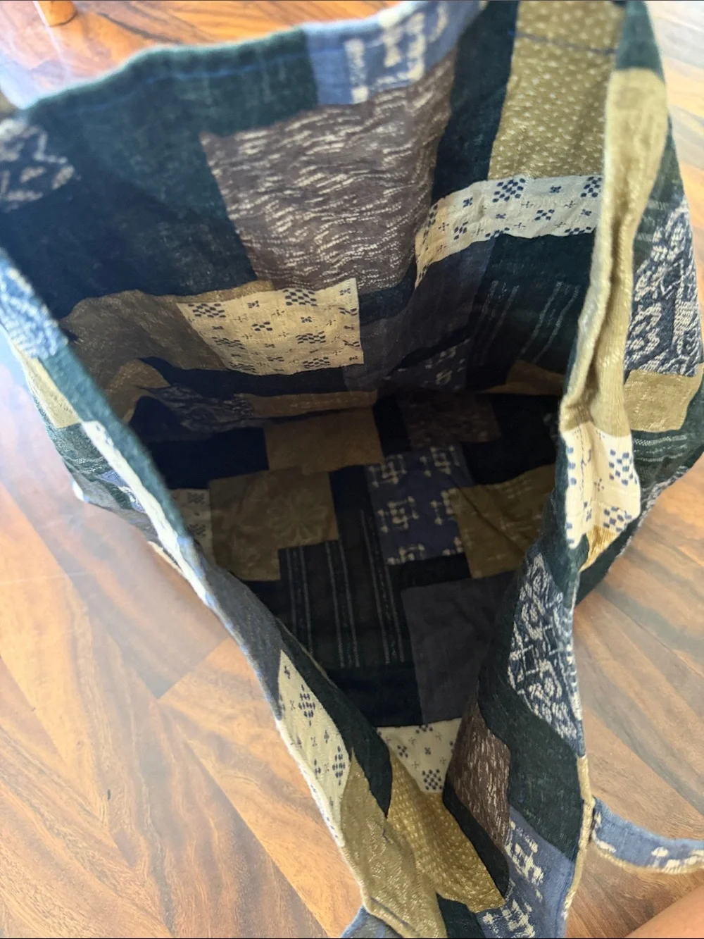 Patchwork Tote Bag in Navy, Olive & Cream